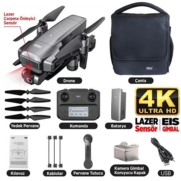 SJRC F22 S2 Pro+ 4K Kameralı Drone Seti-6KM Menzil+Çarpışma Sensörü 40 Dakika Uçuş Süresi-Çanta-EIS