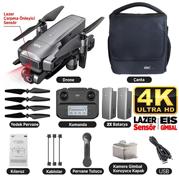 SJRC F22 S2 Pro+ Combo 4K Kameralı Drone Seti-2Batarya+6KM Menzil+ÇarpışmaSensörü+40 Dakika Uçuş Süresi+Çanta