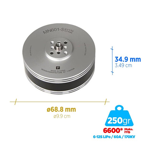 T-Motor MN601-S 170KV Brushless Fırçasız Brushless Fırçasız UAV Motor Multikopter Multi-rotor Quadcopter Hexacopter Drone Motoru