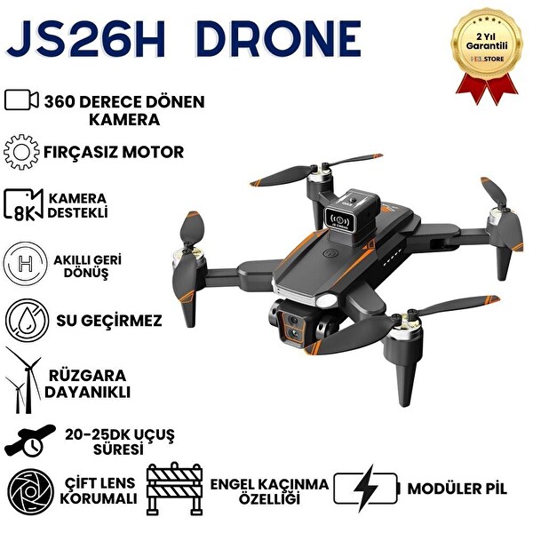 Hzl Store JS26H Akıllı 4K Katlanabilir 360 Derece Engel Algılama Uyumlu Uzaktan Kumandalı Drone
