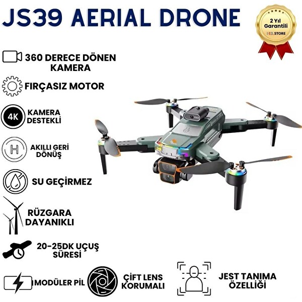 Hzl Store JS39 Akıllı 4K Uzaktan Kumandalı Çift lens Korumalı Drone
