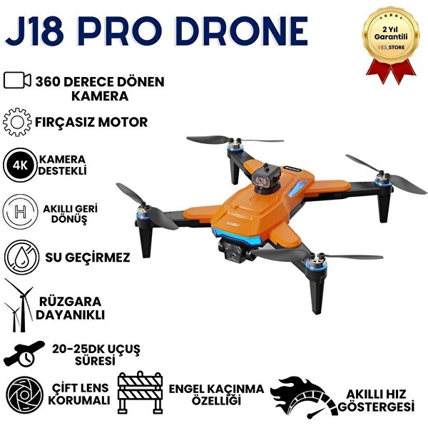 Hzl Store J18 Pro Akıllı GPS Destekli 8K Çift Kameralı Katlanabilir Drone