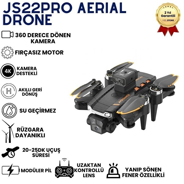 Hzl Store JS22 Pro 4K Uzaktan Kumandalı Fırçasız Motorlu 360 Roll Özellikli Çift Lens Korumalı Drone
