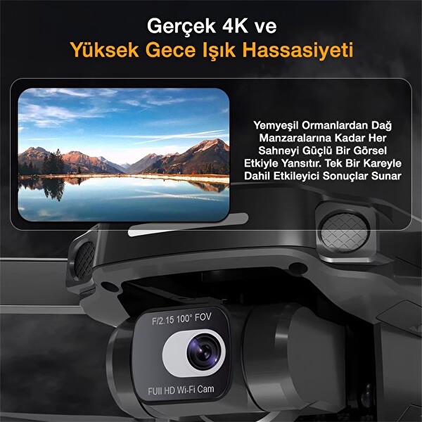 SJRC F5S Pro+ Plus 4K + 3.5KM Menzil + 30 Dakika Uçuş Süresi + Çanta+EIS Gimbal + Takip Modu Kameralı Drone Seti