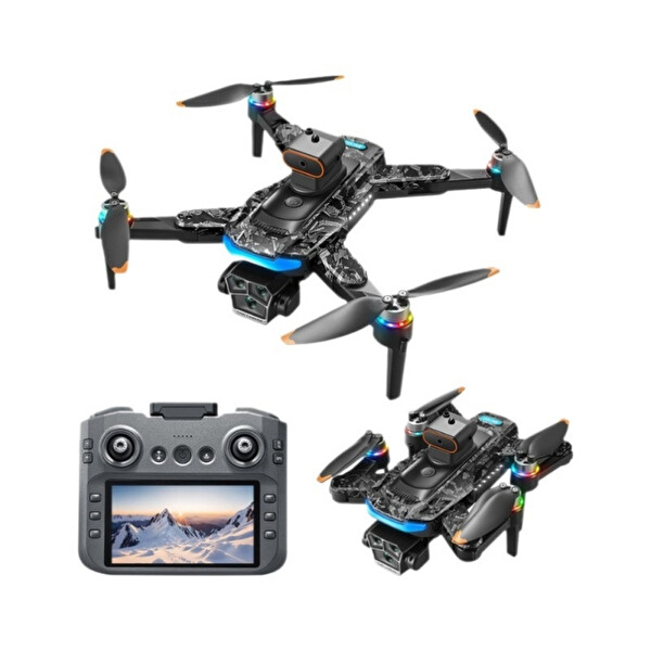 Hzl Store T2 Pro Drone 4K Üç Kameralı GPS WiFi FPV 360° Engel Algılama Büyük Ekran Kumandalı Katlanabilir Drone