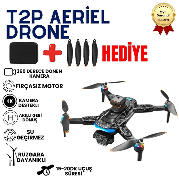 Hzl Store T2 Pro Drone 4K Üç Kameralı GPS WiFi FPV 360° Engel Algılama Büyük Ekran Kumandalı Katlanabilir Drone