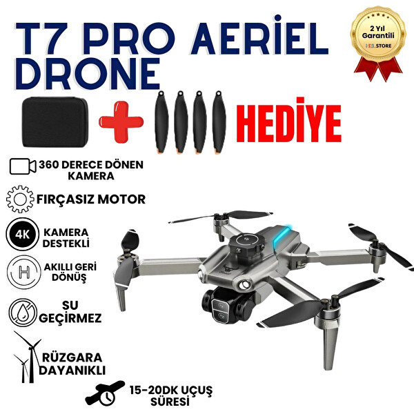 Hzl Store T7 Pro Drone 4K Çift Kameralı GPS WiFi FPV 360° Engel Algılama Katlanabilir Drone