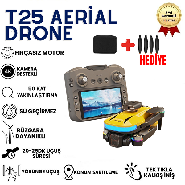 Hzl Store Aerial T25 HD Kameralı Fırçasız Motorlu Katlanabilir Drone