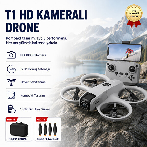 Hzl Store T1 HD Kameralı 360 Derece Dönüşlü Taşınabilir Kompakt Drone