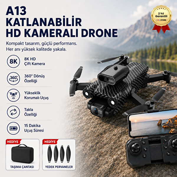 Hzl Store A13 Yükseklik Korumalı 360 Derrece Dönüş Özellikli Katlanabilir HD Kameralı Drone