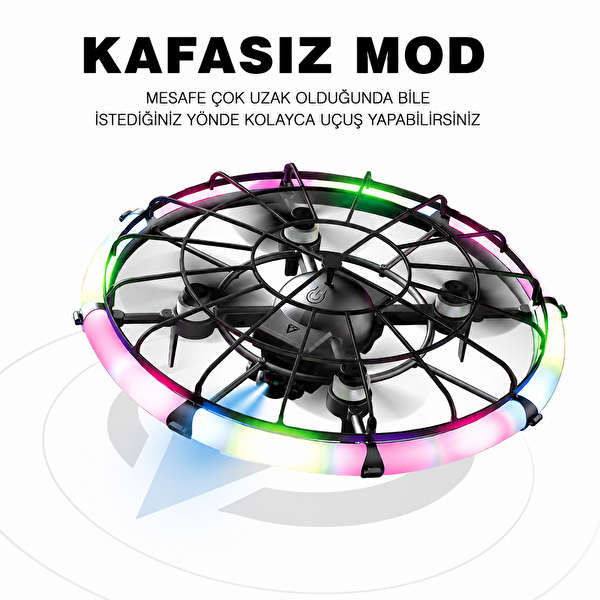 Qasul UFO Tasarımlı RGB LED Işıklı Koruma Kafesli HD Kameralı Drone