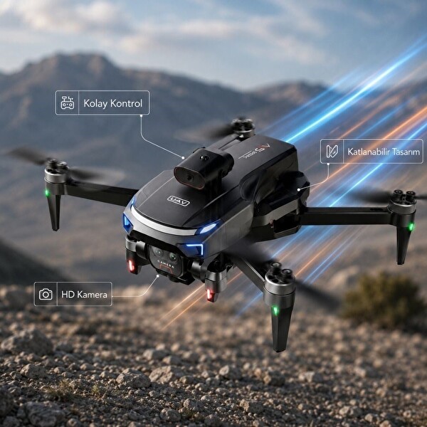 Hzl Store Quadcopter M9 Drone Kameralı Katlanabilir Ekranlı Kumanda Wi-Fi Görüntü Aktarımı ve Taşınabilir Drone
