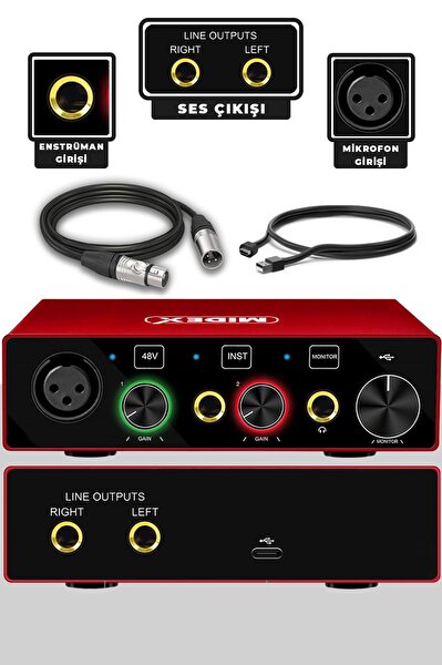 Midex  GLX-600 Pro Üst Kalite 2 Giriş 2 Çıkış Stüdyo Ses Kartı