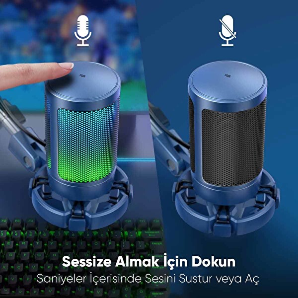 Fifine Ampligame A6T Twitch Youtuber Yayıncı USB Mavi Mikrofon Seti