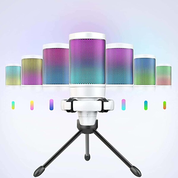 Fifine Ampligame A6V RGB USB Beyaz Yayıncı Mikrofon Seti