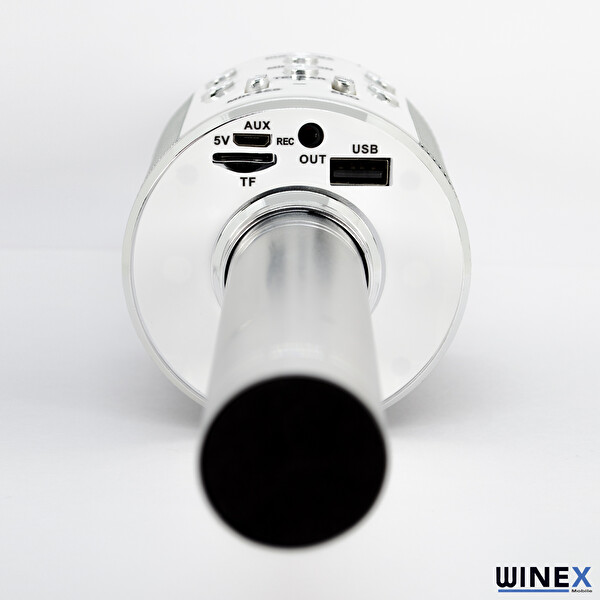 Winex USB-A+TF SD Kart+3.5 MM Aux Girişli Bluetooth Gümüş Karaoke Mikrofonu