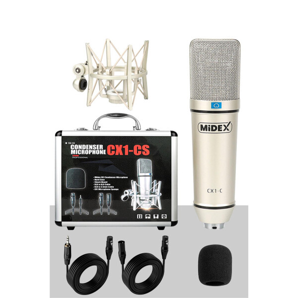 Midex CX1-PH Kondanser Stüdyo Mikrofon Phantom Power Kulaklık Stand Full Set