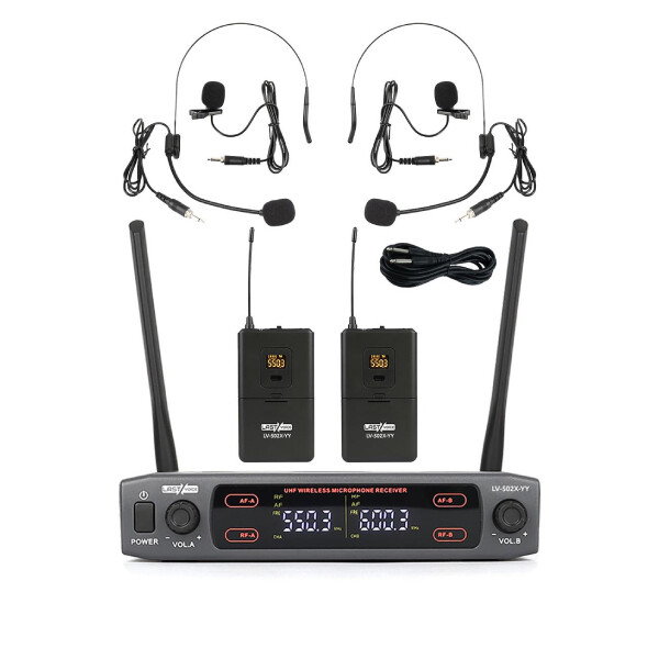 Lastvoice LV-502YY Uhf Dijital 2x30 Kanal Çiftli Yaka Telsiz Kablosuz Mikrofon (Headset Hediyeli)