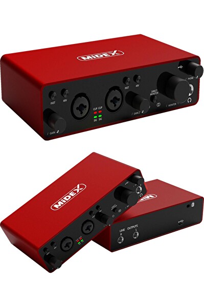 Midex CXN-30 Paket-9 GLX-800 Profesyonel Ses Kartlı Condenser Mikrofon Stand ve Kulaklık Seti