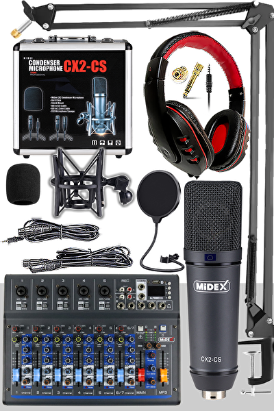 Midex Midex Wizard Paket-4 CX2 Stüdyo Mikrofon-MDX-07FXU Stüdyo Kayıt Mikseri Kulaklık Ekipman Seti