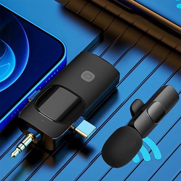 Daytona K9-C2 Wireless 3in1 (Kablosuz Mikrofon) Type-C - Lightning -3.5mm Jak Çiftli Yaka Mikrofonu