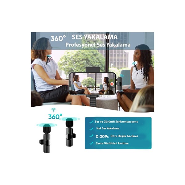 Daytona K9-L1 Lightning Wireless (Kablosuz Mikrofon) Ergonomik Tak Çalıştır Telefon Tablet iPad Yaka Mikrofonu