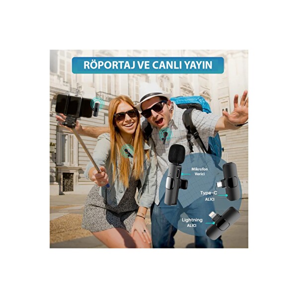 Daytona K9-D Lightning Wireless Dönüştürücülü Tak Çalıştır Android Telefon Tablet iPad Tekli Yaka Mikrofonu