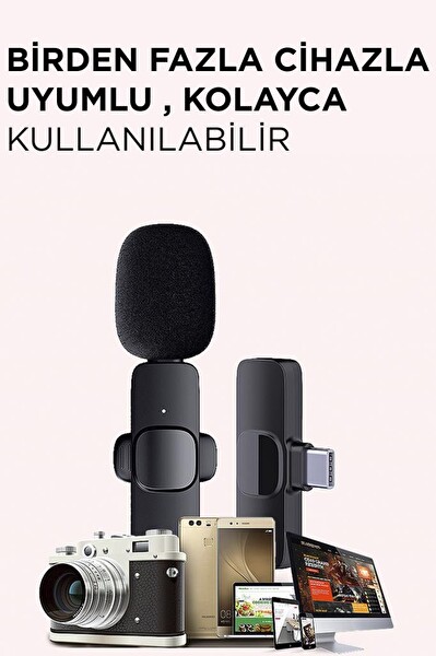 Torima K9 Type-C + Lightning dönüştürücülü Kablosuz Yaka Mikrofonu 2'li