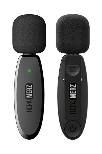 Hepa Merz R-32 Kaliteli Çiftli Kablosuz Yaka Mikrofonu 3in1 iPhone Type-C ve 3.5mm Jack