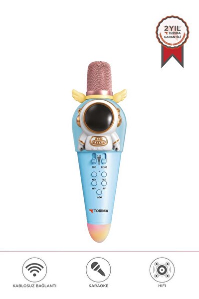 Torima KIDMIC01 Mavi Astronot Figürlü Şarjlı BT Karaoke Mikrofon ve Hoparlör 5W Kablosuz Mikrofon