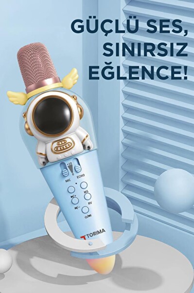 Torima KIDMIC01 Mavi Astronot Figürlü Şarjlı BT Karaoke Mikrofon ve Hoparlör 5W Kablosuz Mikrofon
