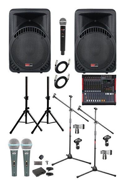 Lastvoice Ample Classy-Paket-2 Aktif Hoparlör ve Mixer Full Ses Sistemi Seti