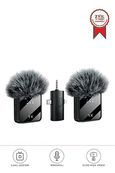 Torima F11-2 Type-C - Lightning - Aux 2li 3in1 Kablosuz Yaka Mikrofonu