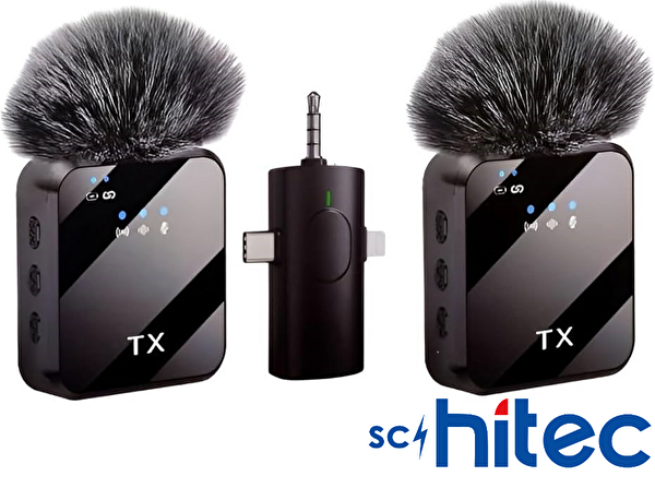 ScHitec 3in1 Type-C Lightning 3.5mm Çıkışlı İkili Kablosuz HD Wireless Yaka Mikrofonu F11-2