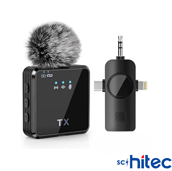 ScHitec 3in1 Type-C Lightning 3.5mm Çıkışlı İkili Kablosuz HD Wireless Yaka Mikrofonu F11-2