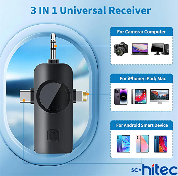 ScHitec 3in1 Type-C Lightning 3.5mm Çıkışlı İkili Kablosuz HD Wireless Yaka Mikrofonu F11-2