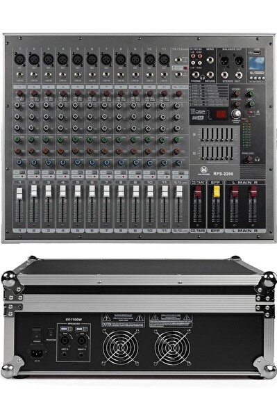 Maxword RPS-2200 Yüksek Güçlü Power Mixer Amfili Mikser 2x1100W 16DSP Efekt - Caseli