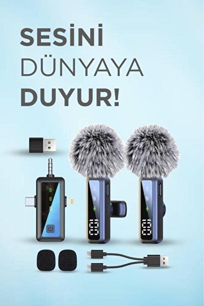 Başkenttekno H68 Type-C - Lightning - Aux 2'li 3in1 Kablosuz Yaka Mikrofonu