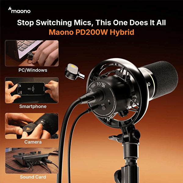 Maono PD200WT 2.4G PC PS5 ve Akıllı Telefon Uyumlu RGB Işıklı Kablosuz Profesyonel Yayıncı Mikrofonu
