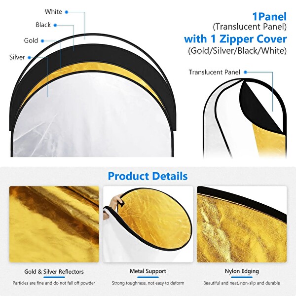 Neewer RF-1510 150x100 CM 5' i 1 arada Katlanabilir Reflektör ve Difüzör Seti