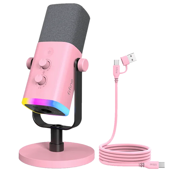 Fifine AM8 XLR USB RGB Dinamik Pembe Yayıncı Mikrofonu