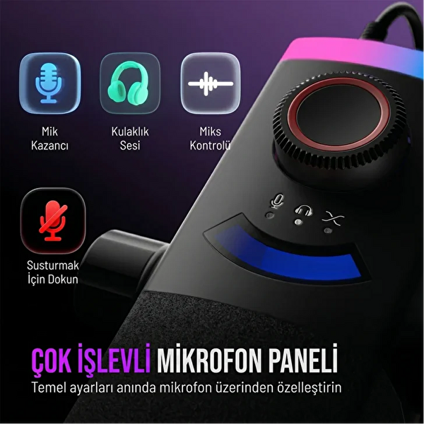 Fifine Ampligame AM8PROT XLR-USB RGB Dinamik Beyaz Mikrofon Seti