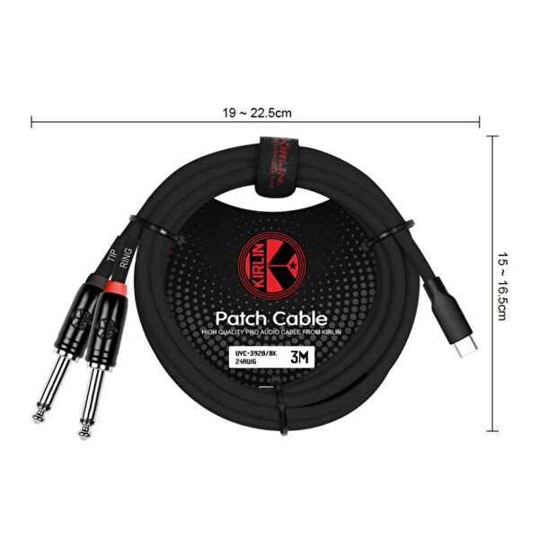 Kirlin Cable UYC-392B 5MT BK Type-C 2 1-4″ Mono Y-Patch Kablosu