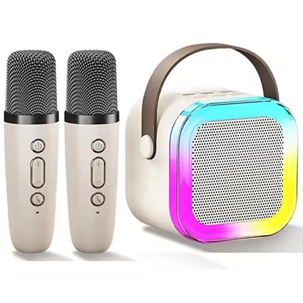 Coverzone Kablosuz Mikrofonlu Karaoke Makinesi ENT- Taşınabilir Bluetooth Hoparlör Seti Bas Tiz Ayarlı Retro Hoparlör Yetişkinler