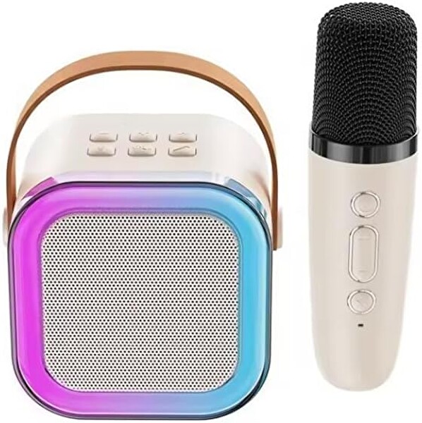 Coverzone Kablosuz Mikrofonlu Karaoke Makinesi ENT- Taşınabilir Bluetooth Hoparlör Seti Bas Tiz Ayarlı Retro Hoparlör Yetişkinler