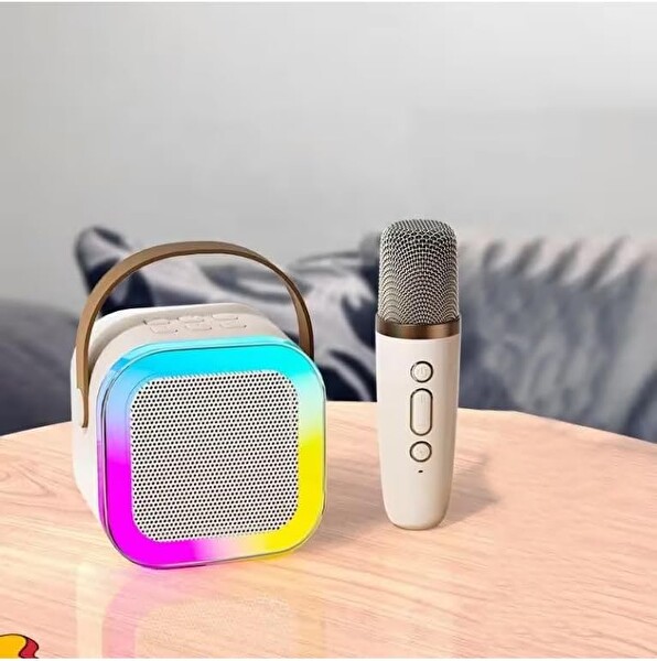 Coverzone Kablosuz Mikrofonlu Karaoke Makinesi ENT- Taşınabilir Bluetooth Hoparlör Seti Bas Tiz Ayarlı Retro Hoparlör Yetişkinler