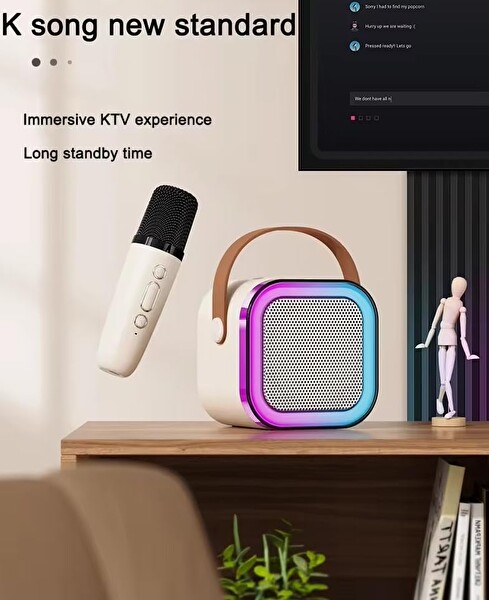 Coverzone Kablosuz Mikrofonlu Karaoke Makinesi ENT- Taşınabilir Bluetooth Hoparlör Seti Bas Tiz Ayarlı Retro Hoparlör Yetişkinler