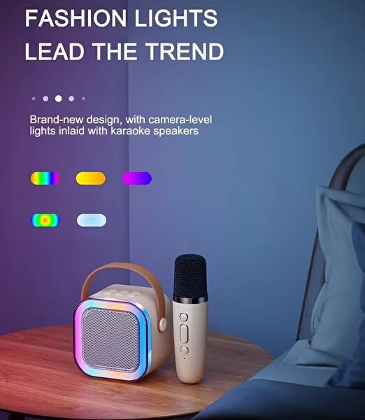 Coverzone Kablosuz Mikrofonlu Karaoke Makinesi ENT- Taşınabilir Bluetooth Hoparlör Seti Bas Tiz Ayarlı Retro Hoparlör Yetişkinler