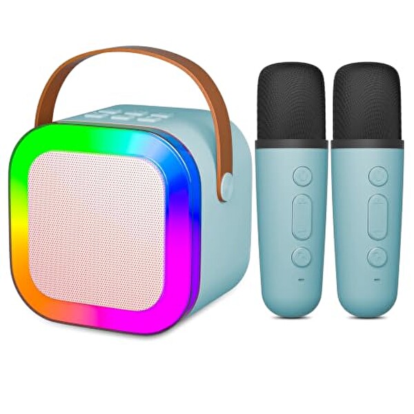 Coverzone Kablosuz Mikrofonlu Karaoke Makinesi Taşınabilir Bluetooth Hoparlör ENT Seti Bas Tiz Ayarlı Retro Hoparlör