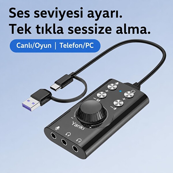 Coverzone ZR1333 7.1 Gaming Ses Kartı ENT USB Type-C Bluetooth 5.0 Audio Mixer